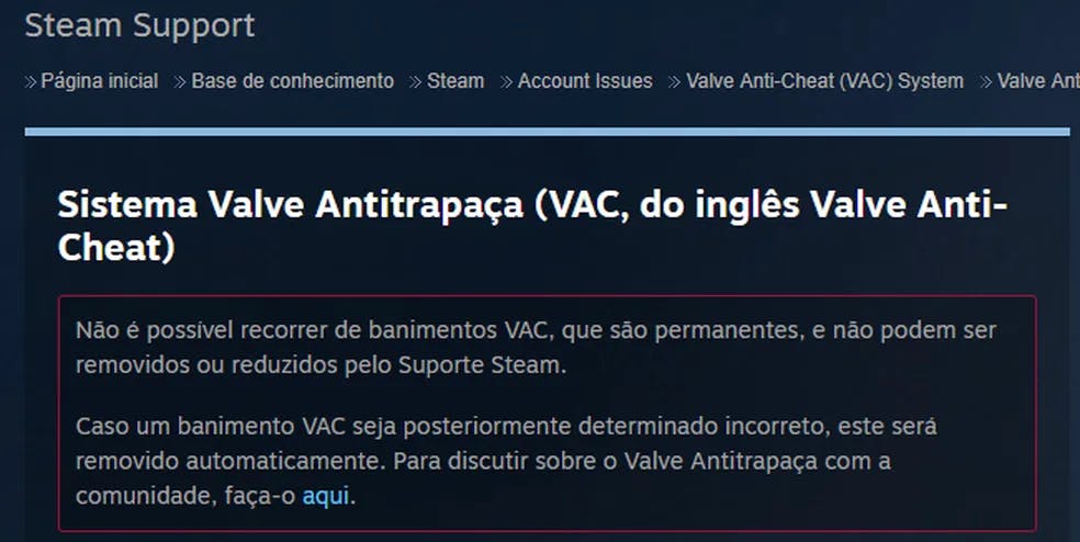 Explicação da valve sobre VAC